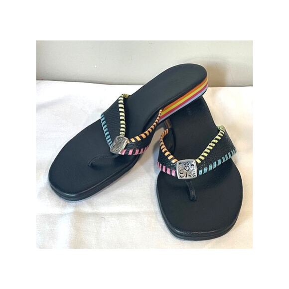 BRIGHTON Sandals WOMENS 8.5M Cheryl Flip Flop Thong Colorful Whipstitch Black - Picture 2 of 9